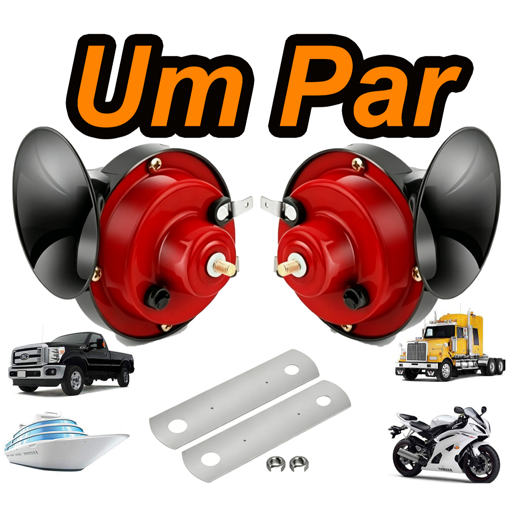 Par de Buzinas Caracol 12V Universal Vermelha para Carro, Moto e Caminhão – 300dB