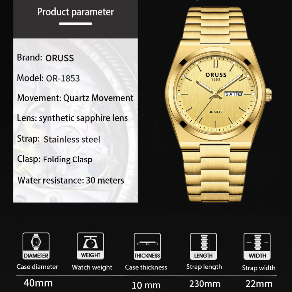 ORUSS Original Masculino Aço Inoxidável Calendário Duplo À Prova D 'Água Luminoso Relógio de Luxo Moda Negócios Versão C · foto 2