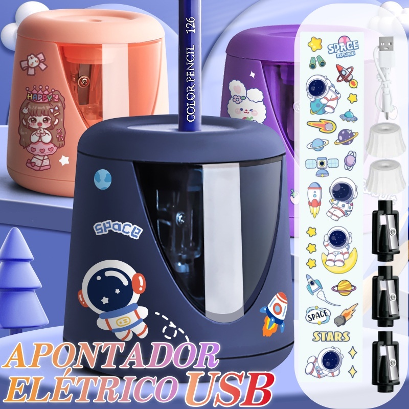 Apontador Eletrico Para Lápis USB Recarregável Automátic Material De Apontador Escolar De Cor Crianças Artistas
