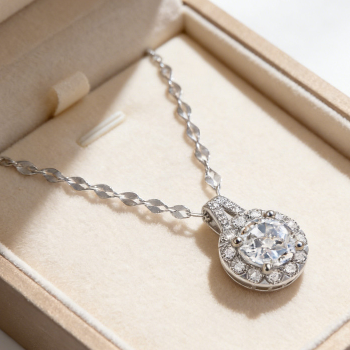 Colar feminino S925 de alta qualidade, joias da moda Pavé Diamond Girassol + caixa de presente
