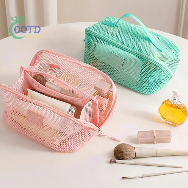 [Oferta Especial] Bolsa Organizadora De Maquiagem Com Vários Compartimentos , Malha Transparente , Grande Capacidade , I