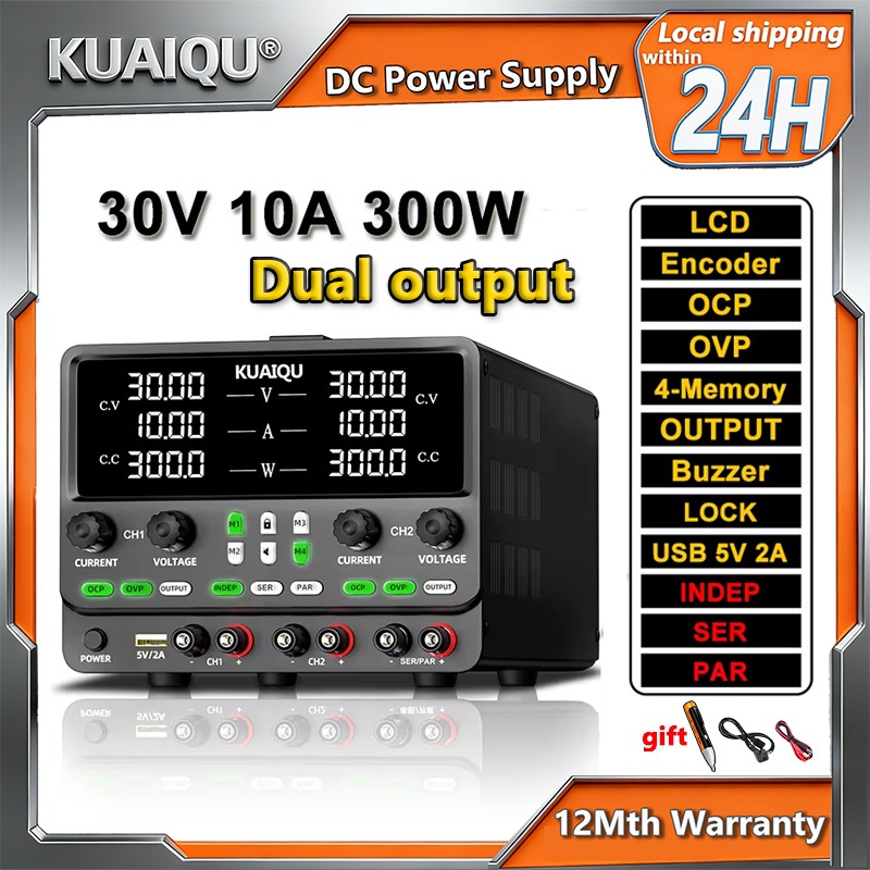Fonte De Alimentação DC De Saída Dupla KUAIQU 30V 10A Independente/Série/Modo Paralelo RS232 USB RS485 De Bancada Progra