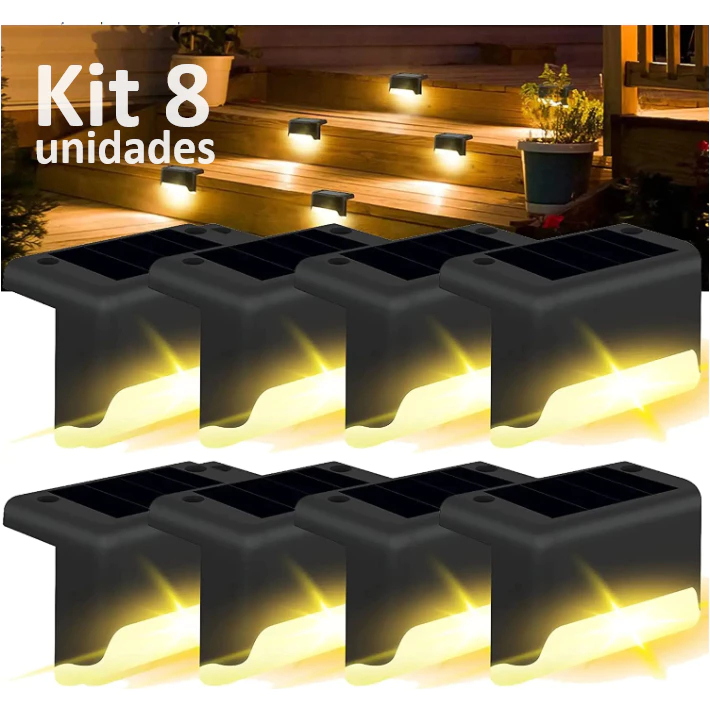 KIT 8 Pcs Luminária Solar De Escada e Parede a Prova Dágua Para Decoração Externa De Jardim e Muro