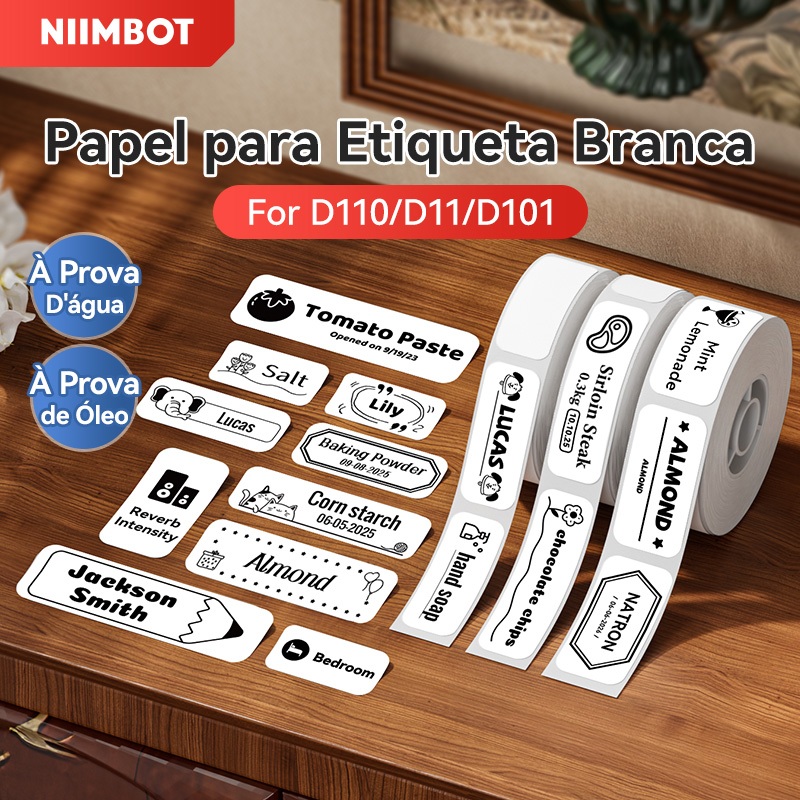 【 3 Rolos 】 Niimbot D11/D110/D101 Papel De Rótulo Branco Adesivo À Prova D'água