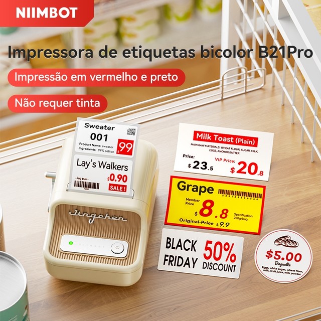 Niimbot B21Pro Impressora De Etiquetas Fotográfica Portátil , Fabricante De Duas Cores , Adequada Para Varejo , Códig