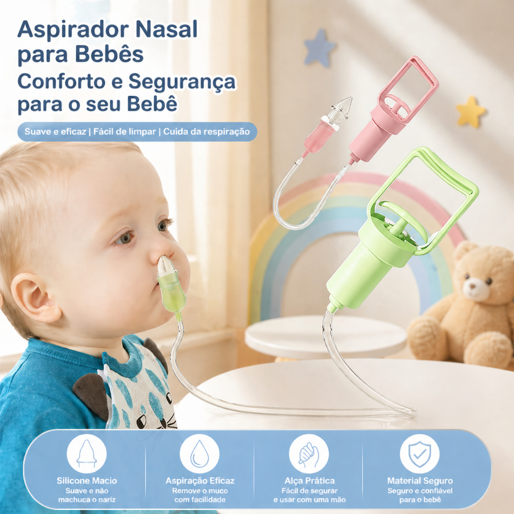 Aspirador Nasal Manual para Bebês - Sucção Manual Suave para Recém-Nascidos, Design Antirrefluxo e Fácil de Limpar