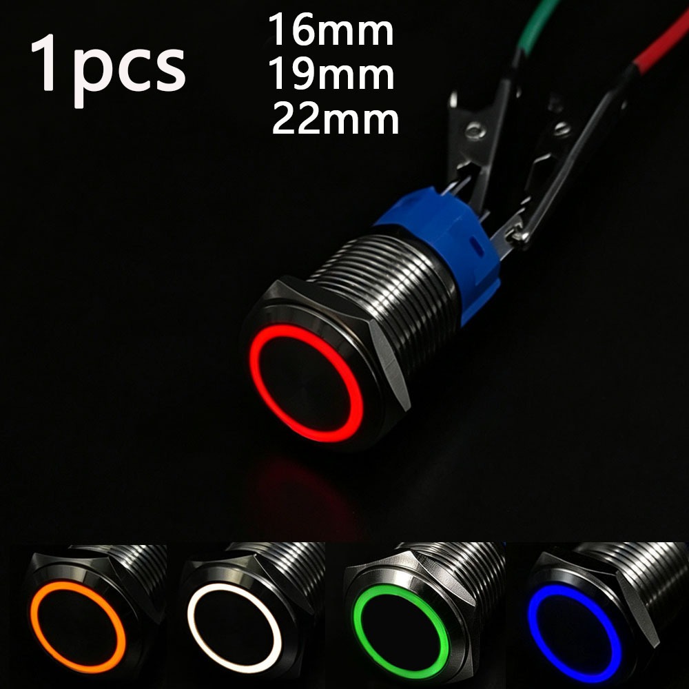 Interruptor De Botão De Metal À Prova D'água LED Luz 16 19 22 mm Vermelho Azul Travamento Momentâneo 5V 12V 220V
