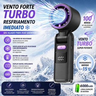 2026 Ventilador portátil mini refrigeração display digital 6000mAh Ventilador USB 18000RPM