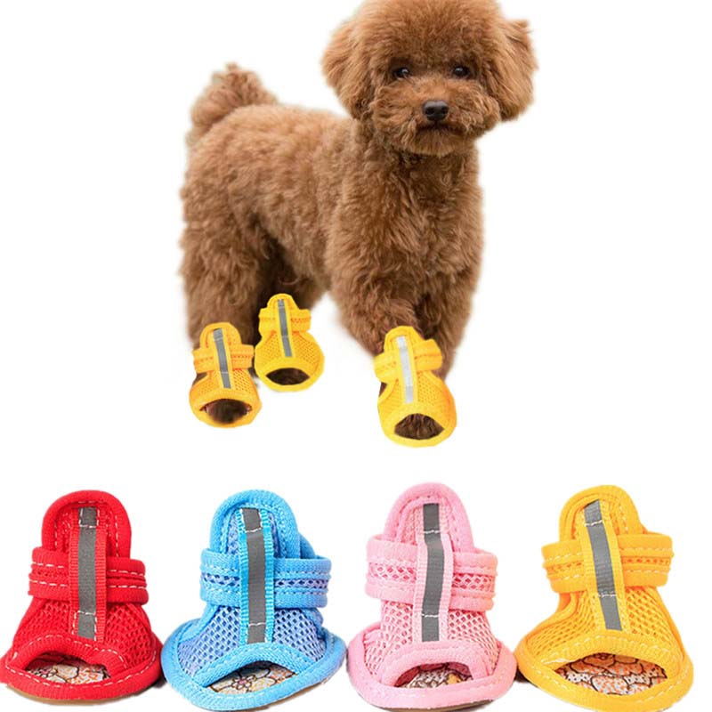 Sandálias Antiderrapantes De Malha Respirável Para Cães – Sapatos Refletivos Ajustáveis Animais De Estimação Conjunto De