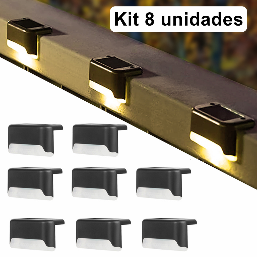 Kit Luminária Solar 8/4pcs De Escada e Parede a Prova Dágua Para Decoração Externa De Jardim e Muro