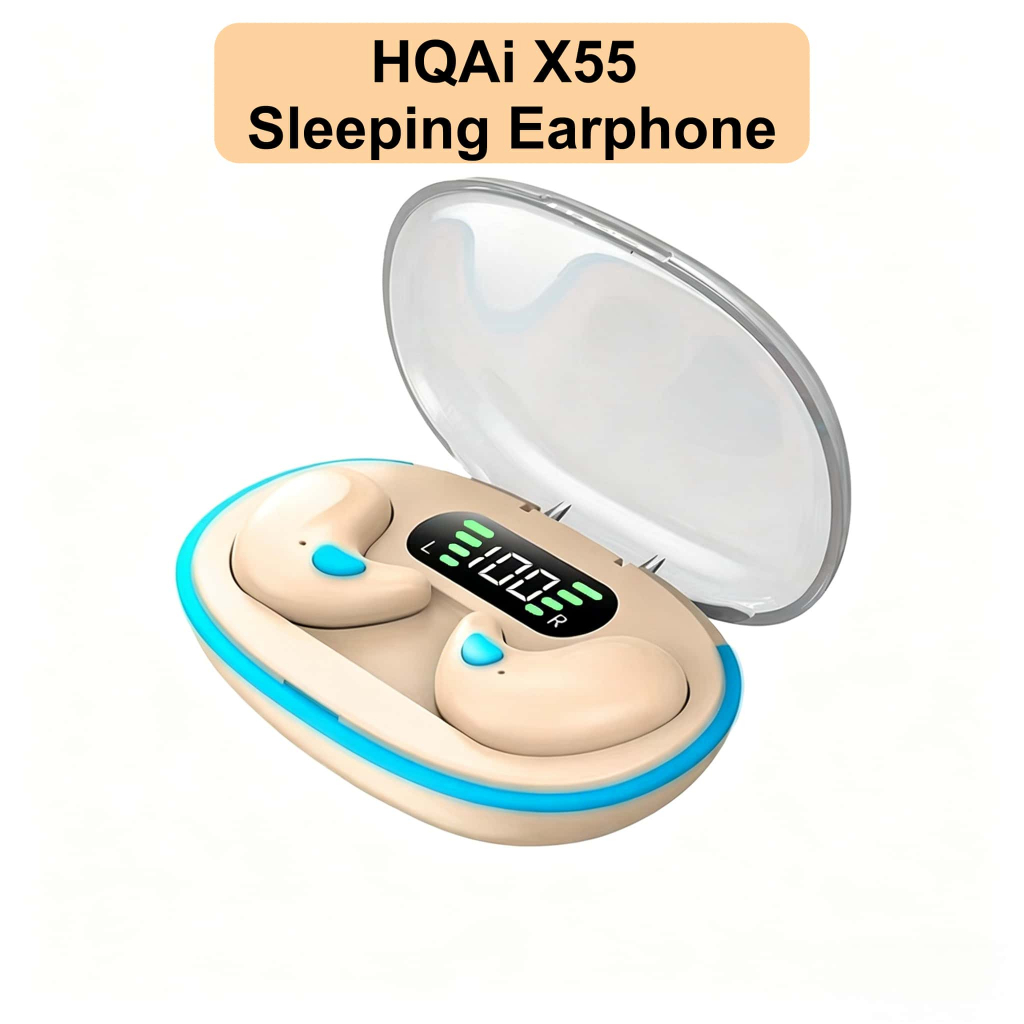  Fones de Ouvido Bluetooth HQAi Sem Fio para Dormir, À Prova D'água, Cancelamento de Ruído, Fone TWS Hi-fi, Fones de