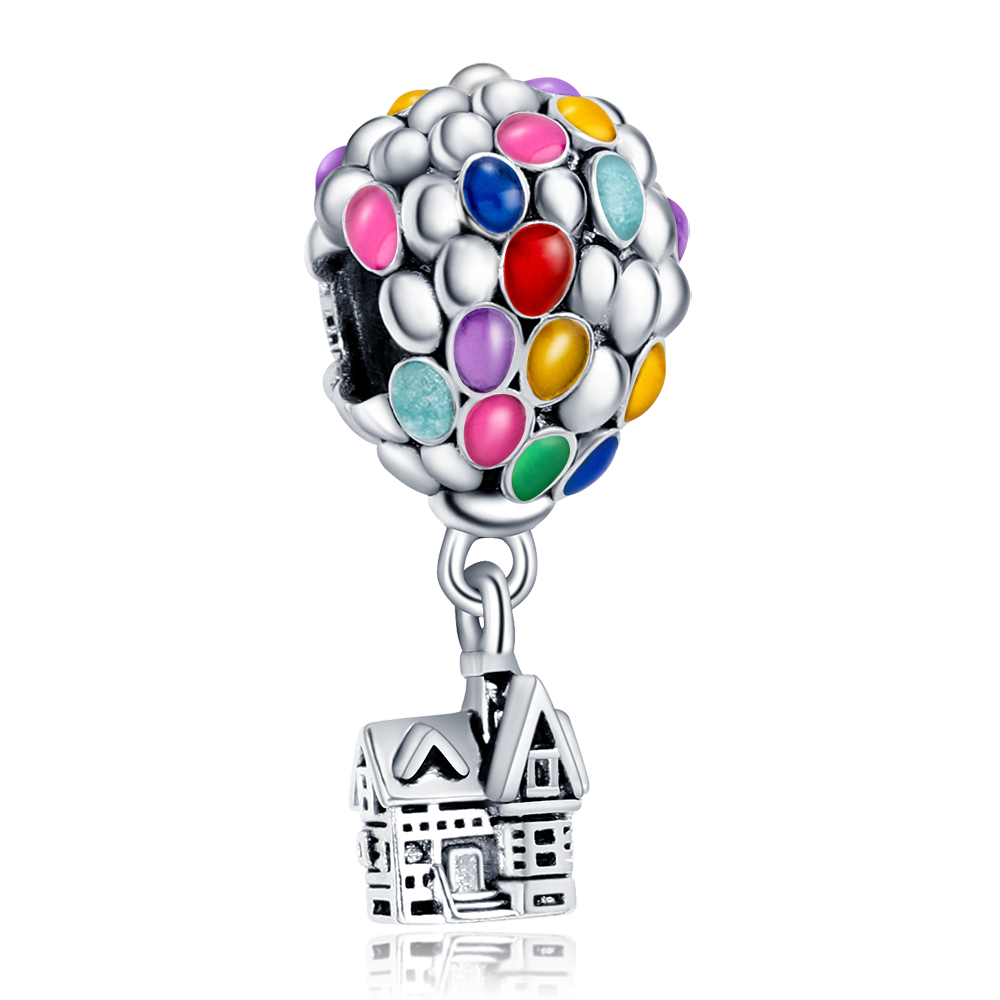 Promoção Hojes 925 Prata Berloque Charme Voando Balão De Ar Quente Casa Pingente Notas De Viagem