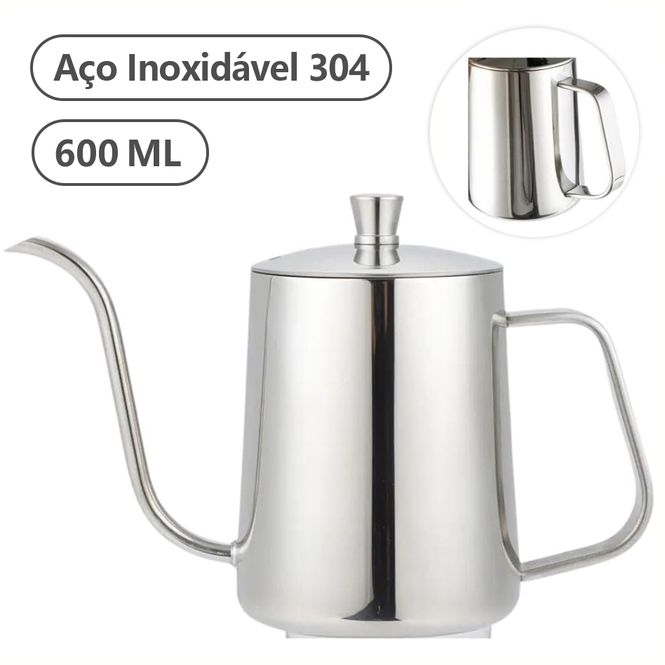 Chaleira pescoço de ganso 600ml 304 aço inoxidável cafeteira para café chá