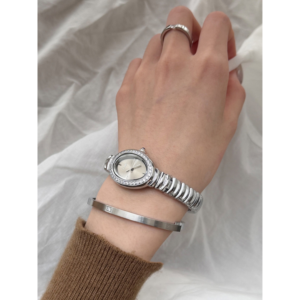 Relógio Feminino Original Marcas De Luxo Premium Prata Cinza Diamante Conjunto Elíptico Cobra Osso Cinta Personalizado S