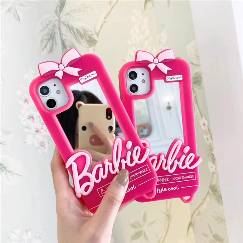Espelho Barbie adequado para iPhone12/13/14/15 Capa de telefone barbie rosa resistente a choques