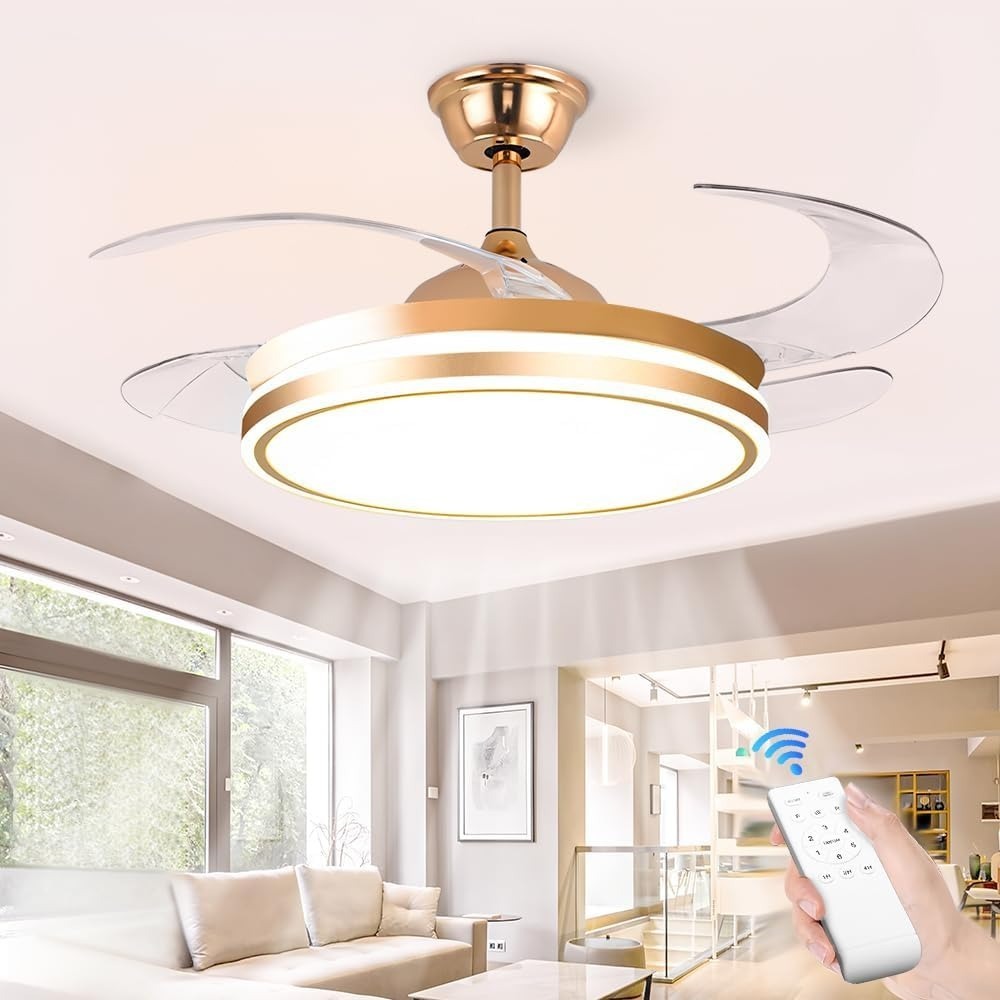 Ventilador de Teto Retrátil 4 Pás 96W Bivolt LED Multicolor com Controle Remoto e Função Lustre
