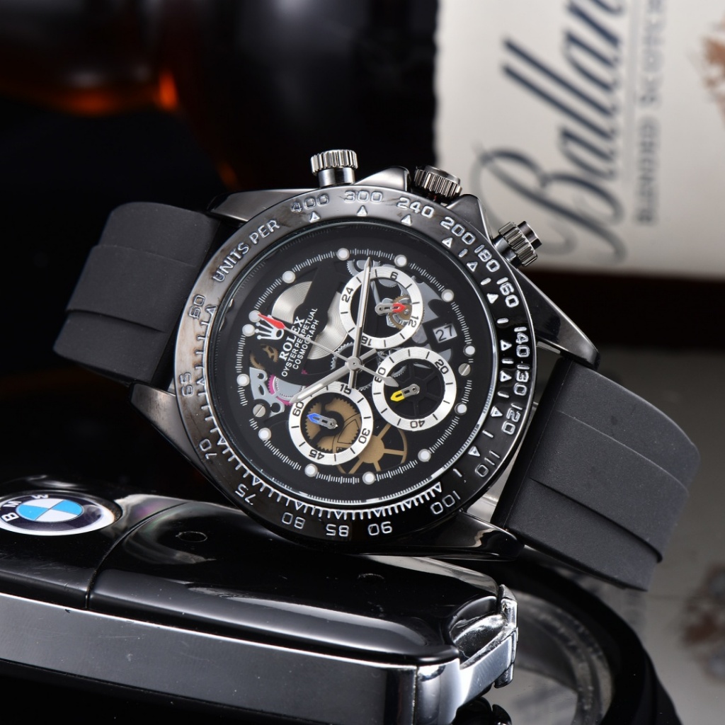 Rolex movimento pulseira de borracha relógio de pulso calendário exibição personalidade na moda relógio masculino dgyh