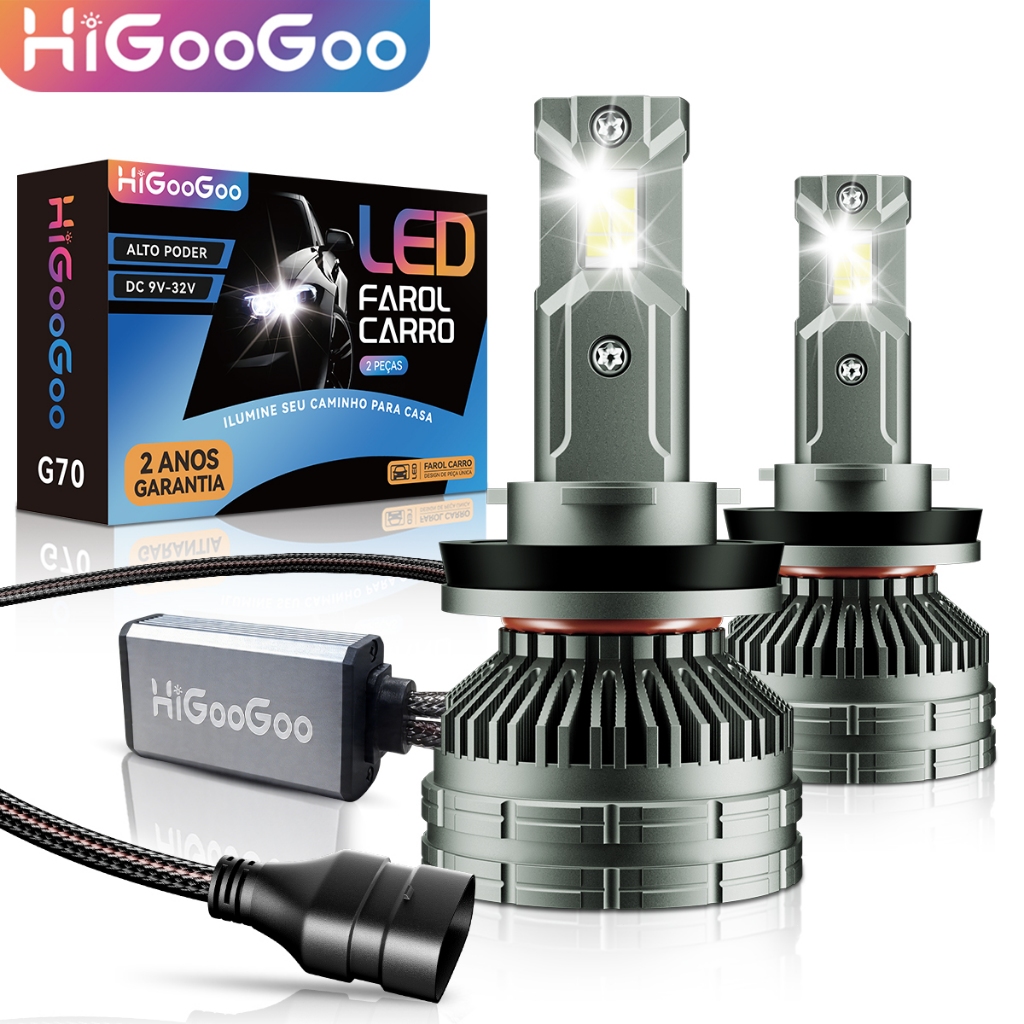 HiGooGoo G70 40000LM Par Farol Carro Led Lâmpada Super Ultra 2 anos de garantia 200W 6500K H1 H3 H4 H7 H11 H27 9005 9006