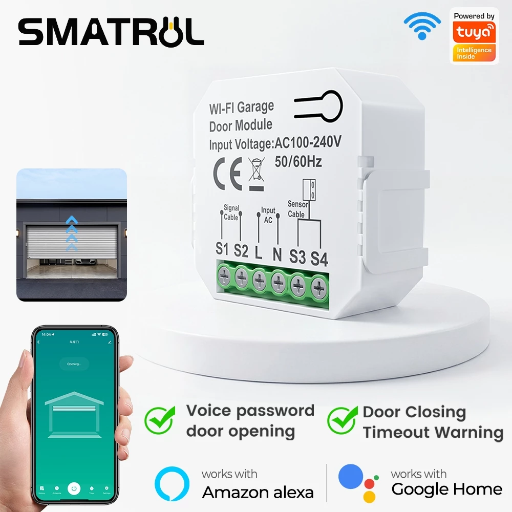 SMATRUL WiFi Tuya Smart Garage Door Switch Sensores De Abertura De Portas Controlador LifeAPP Controle Remoto Fechamento