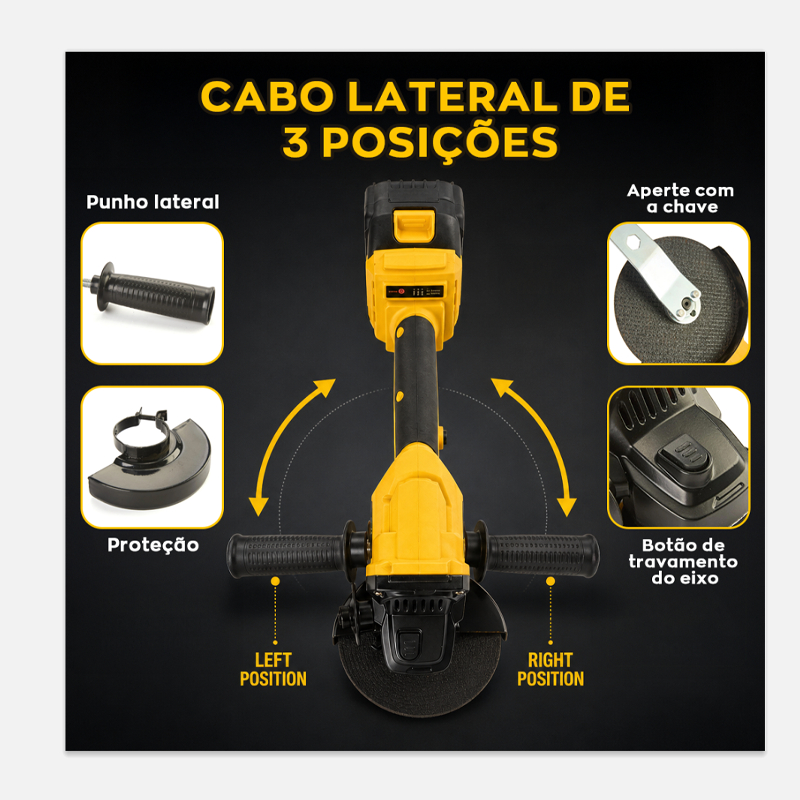 Detalhes do Rebarbadeira Angular 100mm Desbastadora 1250W Sem Escovas 48V Sem Fio Com 2 Baterias 10 Lâminas Carregador Bivolt