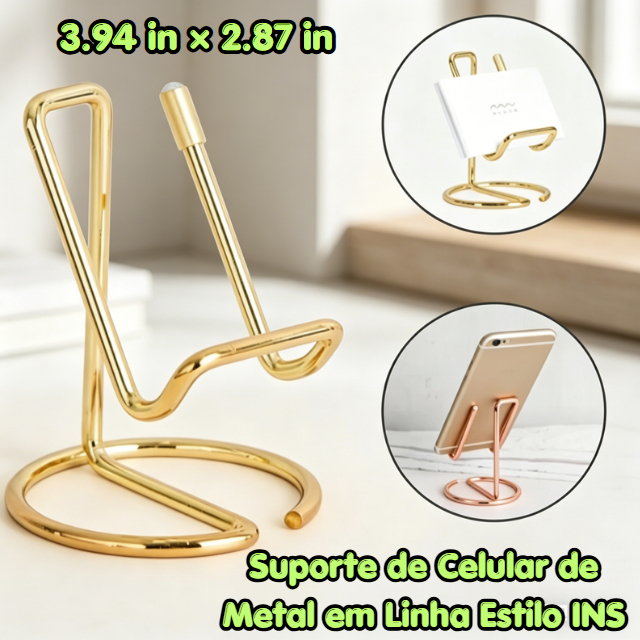 Suporte Celular Tablet Ipad Apoiador De Mesa Expositor Porta Cartão Visita Escritório Casamento Luxo Dourado Inox