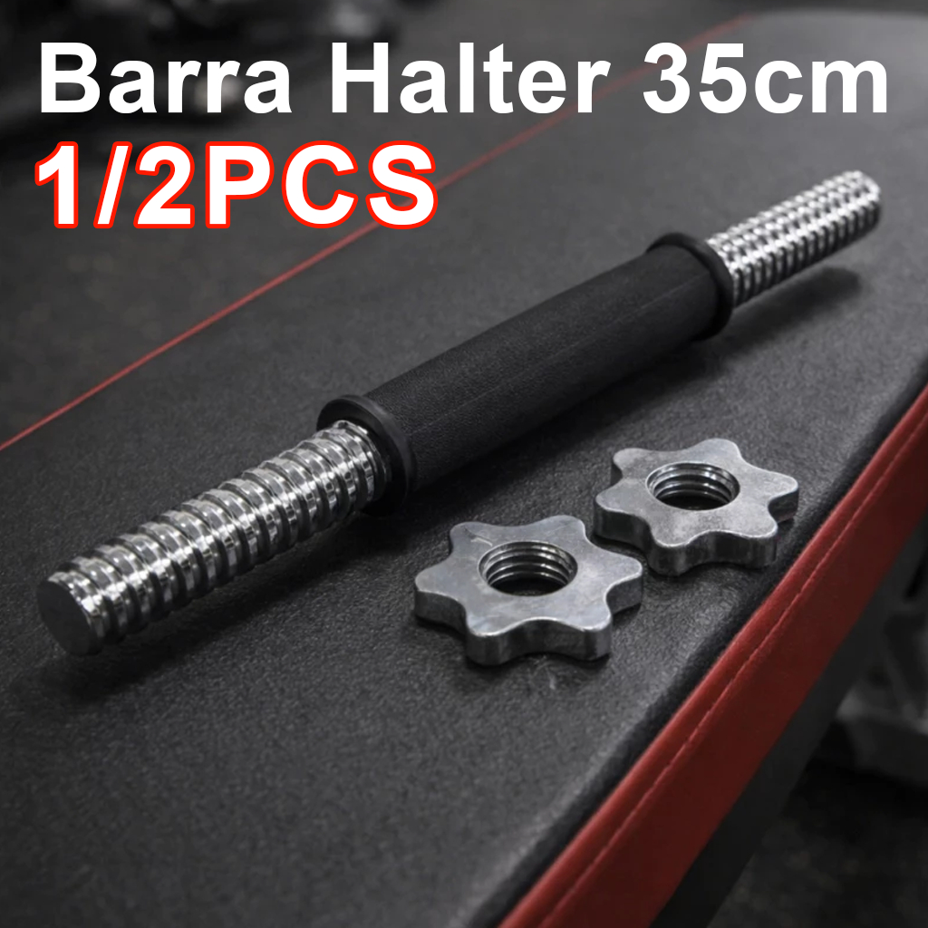 Barra Halter 35cm De Inox Com Rosca Sem Anilha Antiderrapante Rosca Direta Maciça Biceps Supino Agachamento Crucifixo
