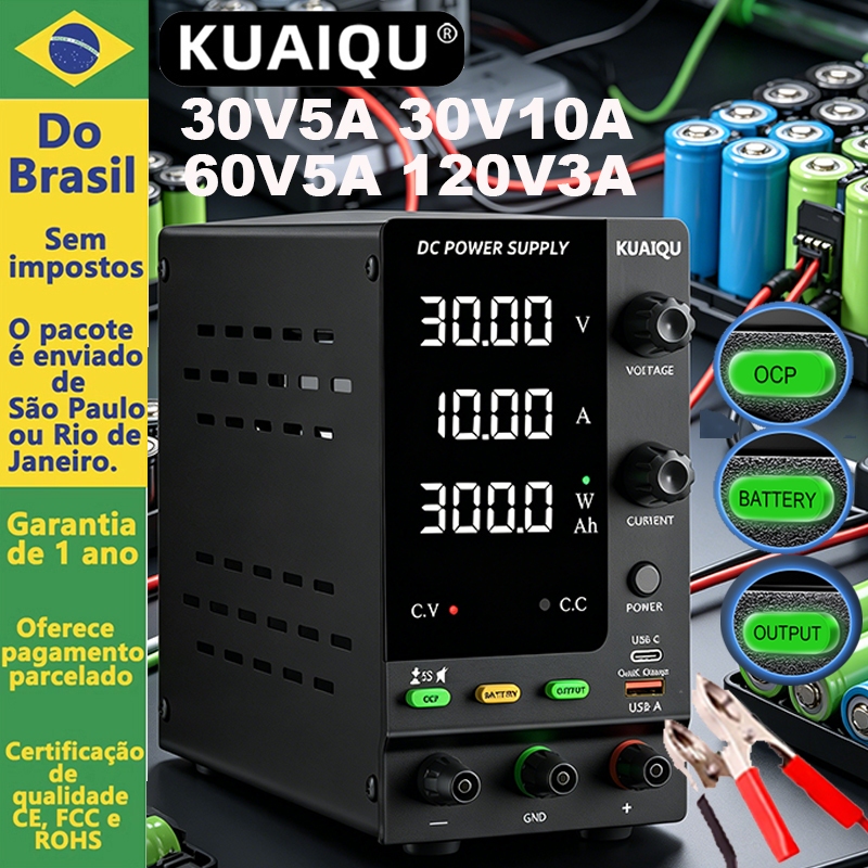 Fonte De Alimentação De Bancada De Laboratório KUAIQU Ajustável 3.7V 4.8V 12V 24V 48V 60V 72V 100V Bateria De Carregamen