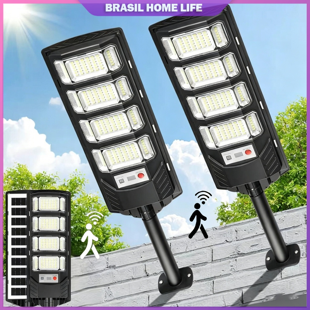 Kit 1/2 Luminária Solar 600W Alta Potência com Sensor Prova D’água para Jardim e Área Externa