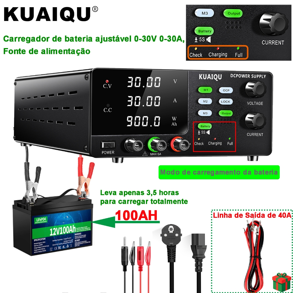 Kuaiqu Fonte De Alimentação 30V 30A Para Carregamento De Bateria , De Bancada 60V 20A , Modo Especial , M1-M3 Momory OCP