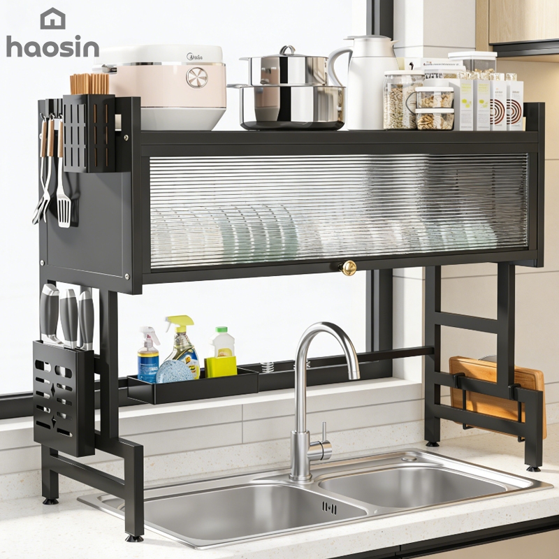 haosin 2 camadas Escorredor De Louça 65cm Cozinha Suspensa Modula Pia Rack estante organizadora poeira porta armário