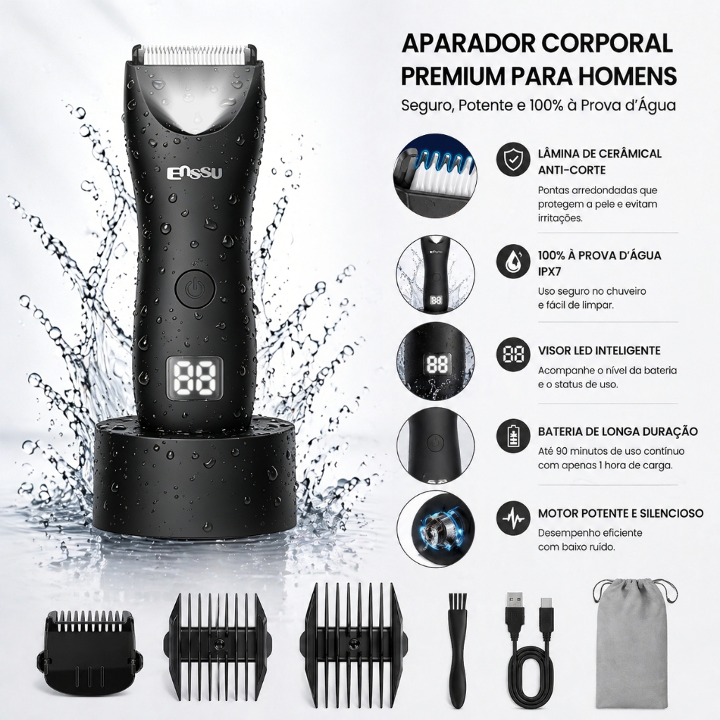 Máquina de Cortar Pelos com Luz LED e Suporte – Ideal para Virilha, Peito e Axilas