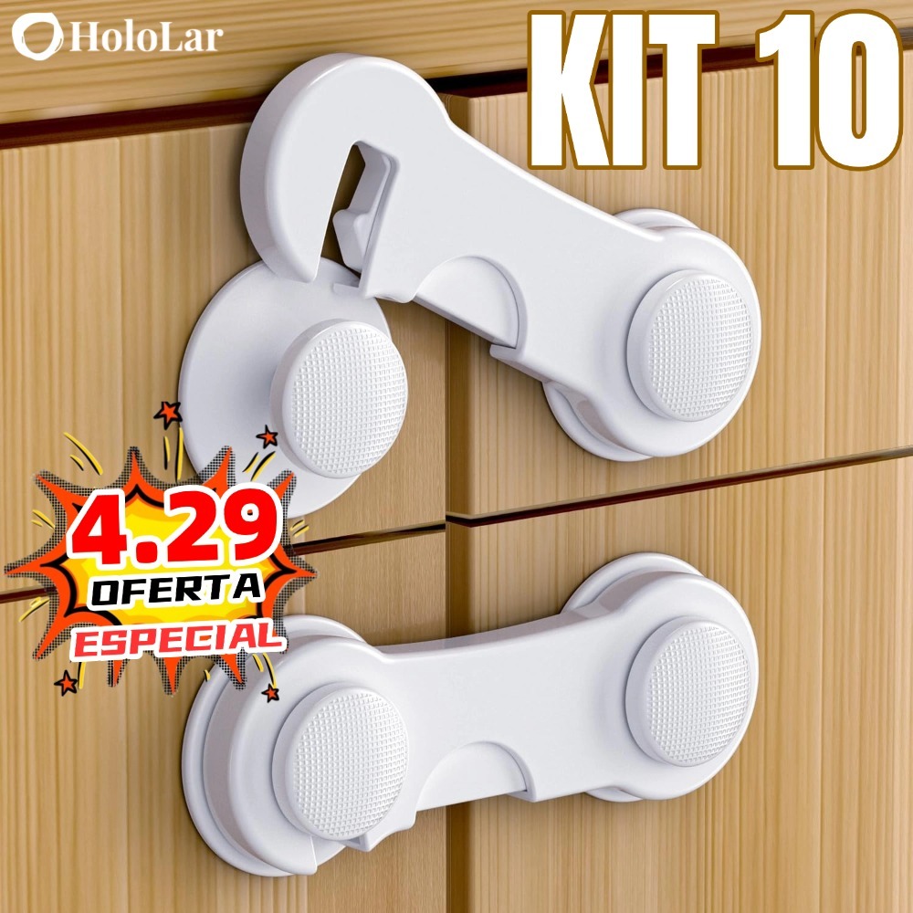 Kit 10 Travas Para Gaveta Porta Armário Segurança Bebê - Opção de cores HL