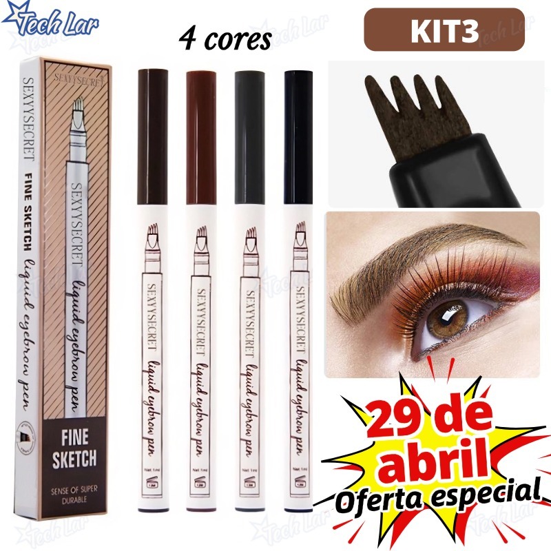 Kit 3 Caneta de sobrancelha Henna Microblading Fio a Fio À Prova D'Água Lápis com 4 Pontas