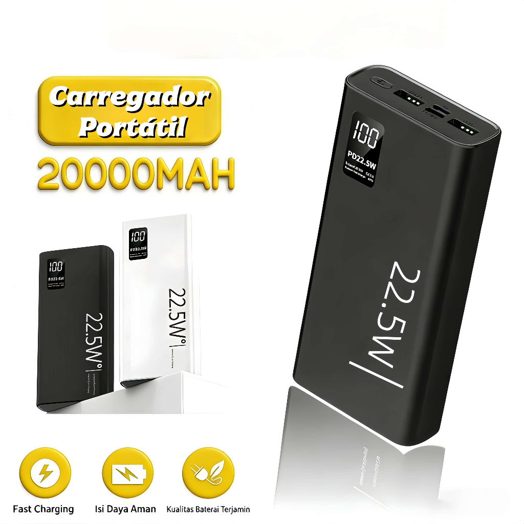 Carregador Portátil 20000mah Grande Capacidade Power Bank Usb c 22.5w Rápido Portátil Bateria