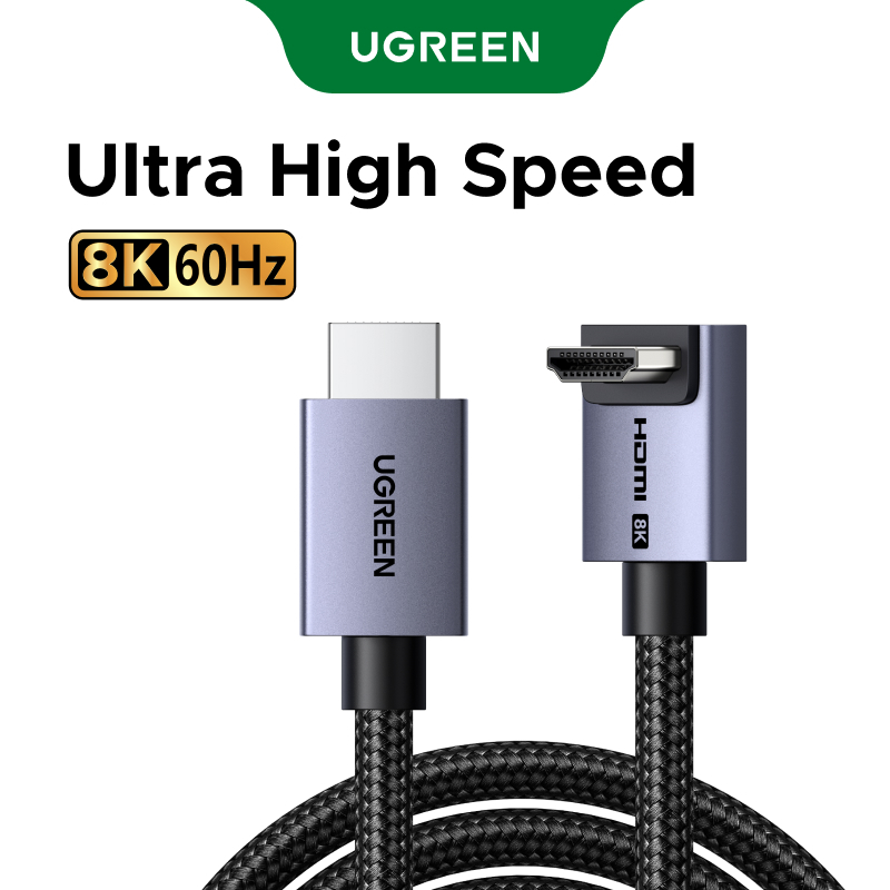Cabo UGREEN Direto Para Ângulo Reto HDMI 2.1 , 8K @ 60Hz Ultra HD , Revestimento Em Liga De Alumínio , Redondo Trançado