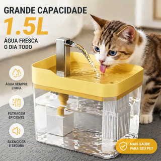 Fonte Para Gatos e Cães 1,5L Automática Bebedouro Purificador Circulação de Água Bivolt Com Filtro