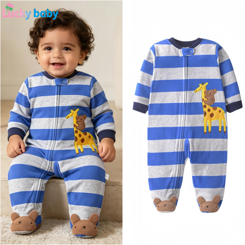Lucky Baby Macaquinho Infantil Unissex Inverno Fleece Manga Longa Zíper Pé Fechado Estampa Carneirinho Confortável 0-12m