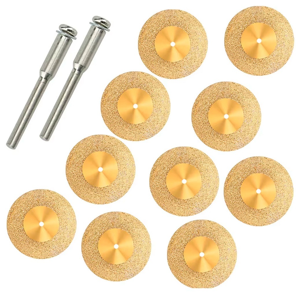Kit 10 Discos Corte Diamantado Para Dremel Micro Retifica Liso 22mm Diametro 3mm Furo Central Com 2 Hastes