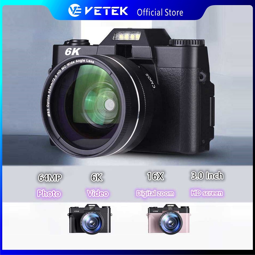 Câmera Digital VETEK3 PRO 6K Para Fotografia E Vlogging , Webcam Com Foco Automático De 64 Mp Transmissão Ao Vivo