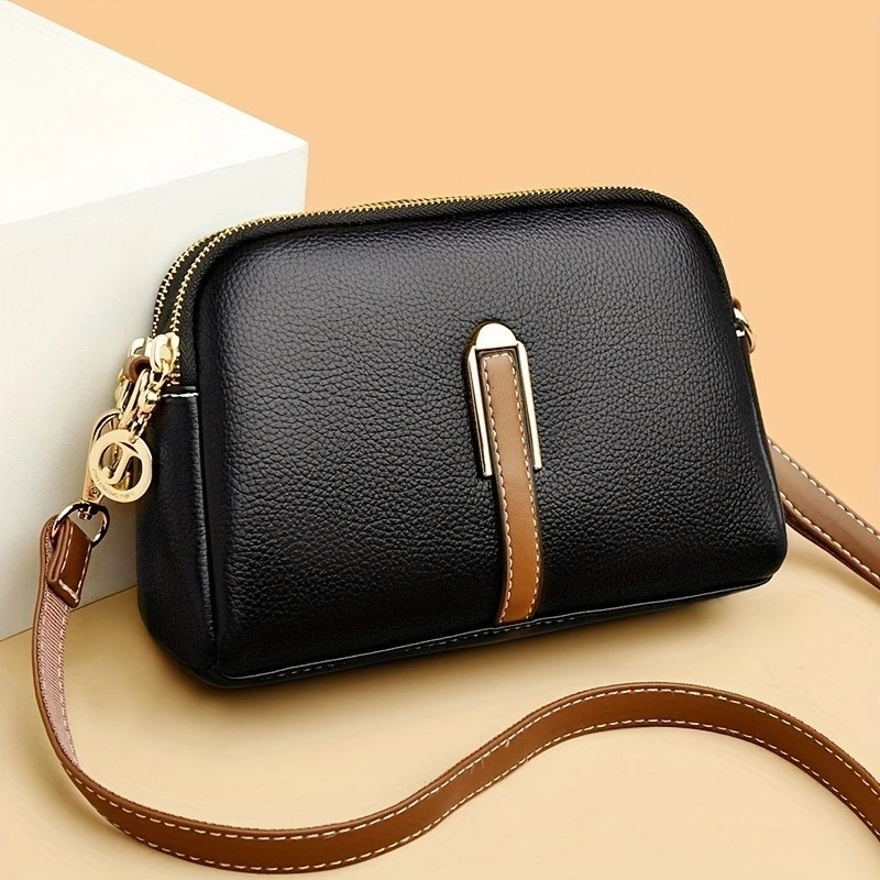 Bolsa Transversal Feminina Preta Pequena Multi Bolsos Casual Moderna para Celular