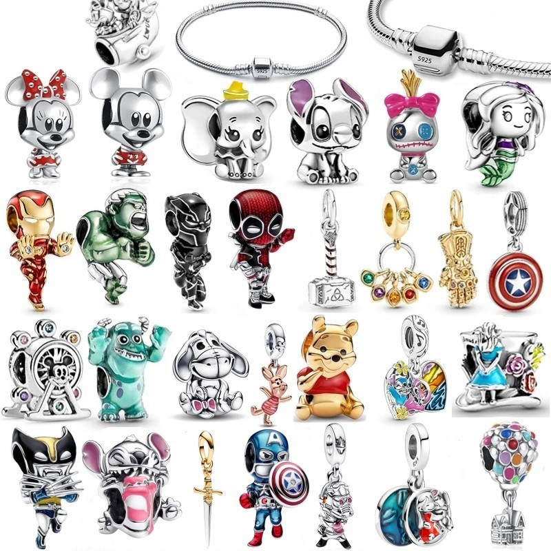 Berloque Rato Pingente Charme De Prata 925 Homem-Aranha Contas Princesa Pulseira DIY