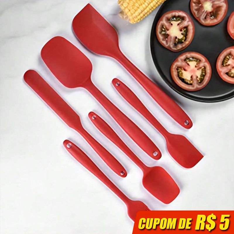 Conjunto de espátula de Silicone vermelho 6 peças