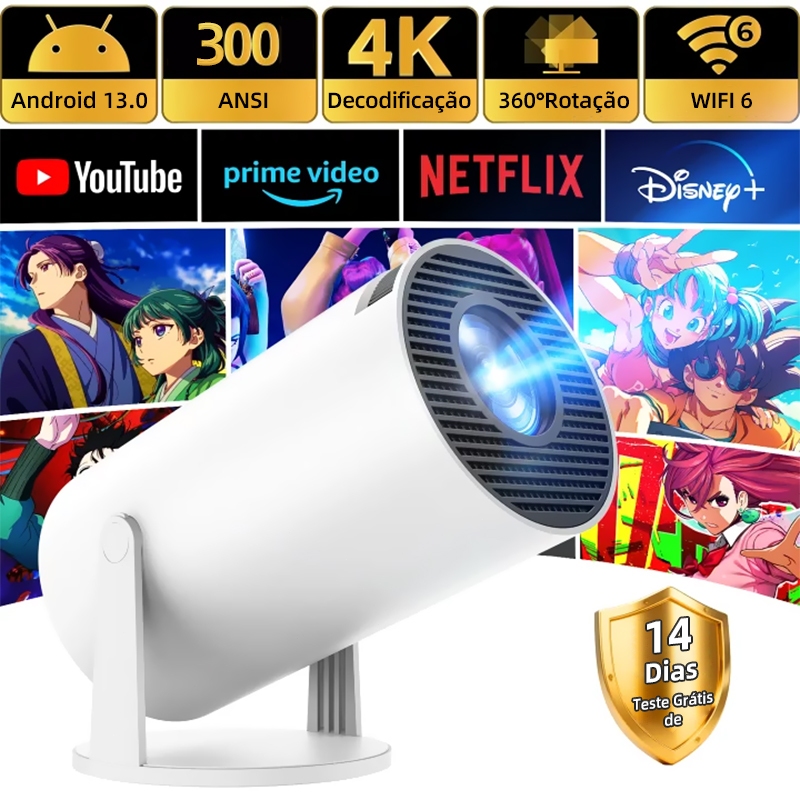 Projetor HY300 pro 2G+16G Original Portátil Smart Android 13.0 4K Ultra HD HDMI Wifi Bluetooth Alto Falante Embutido
