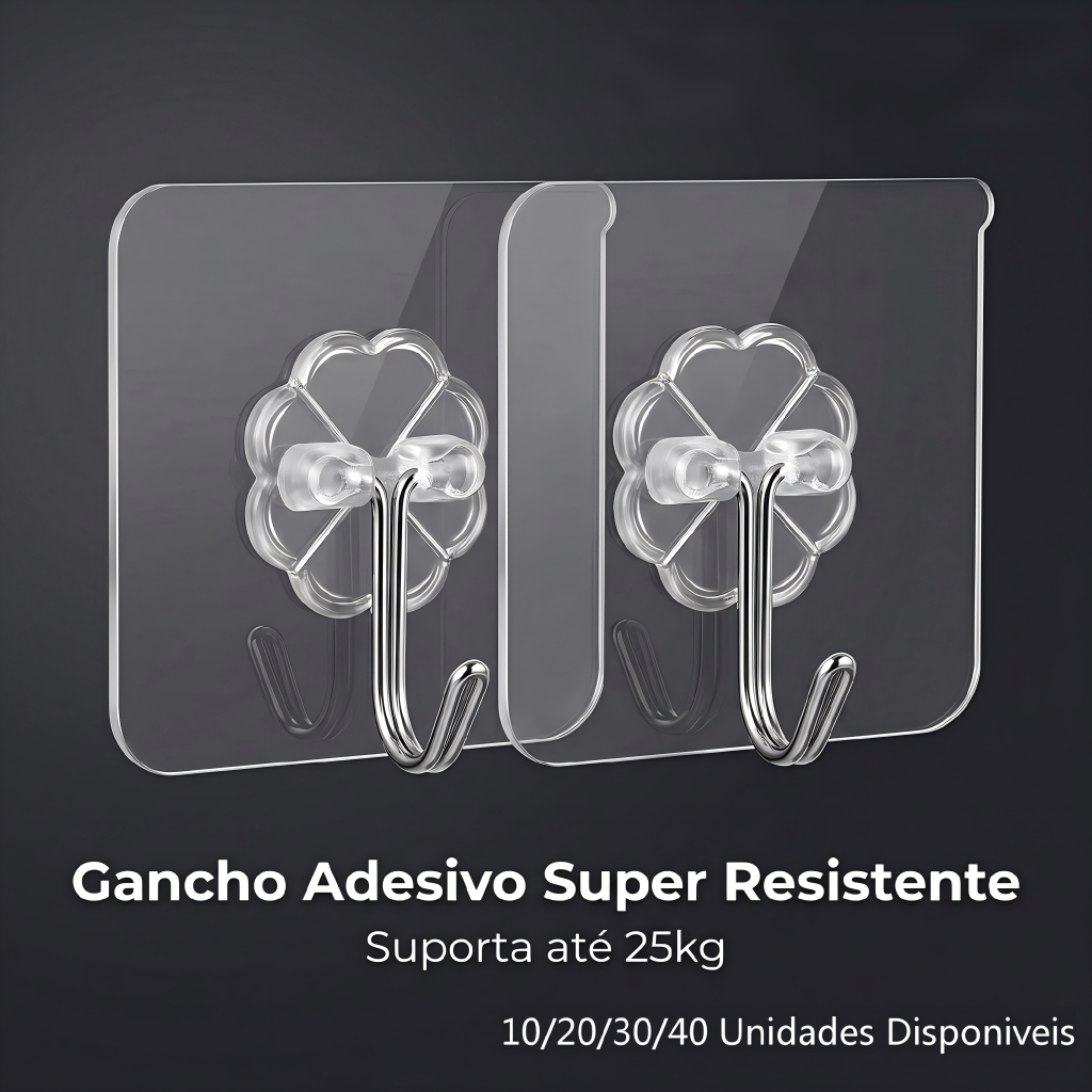 Kit 10/20/30/40 Ganchos Adesivos Universais com Acabamento Metálico Força e Elegância para Sua Casa
