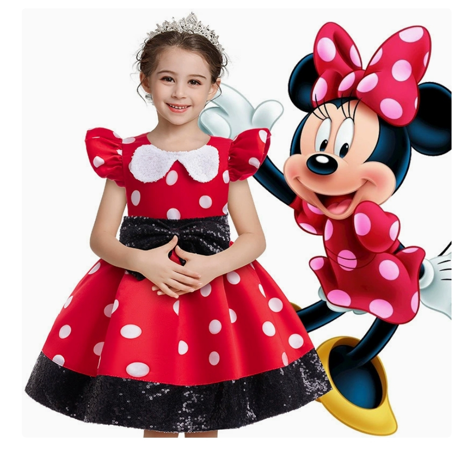 Crianças manga voadora cosplay Minnie vestido de princesa vestido de festa de férias