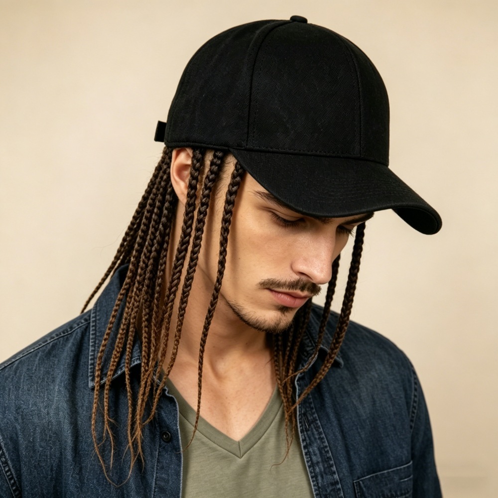 Boné De Peruca , Trança Suja , Peça Única , Hip Hop , Trançada , Estilo De Cabeça Masculina , Rabo De Cavalo Reto