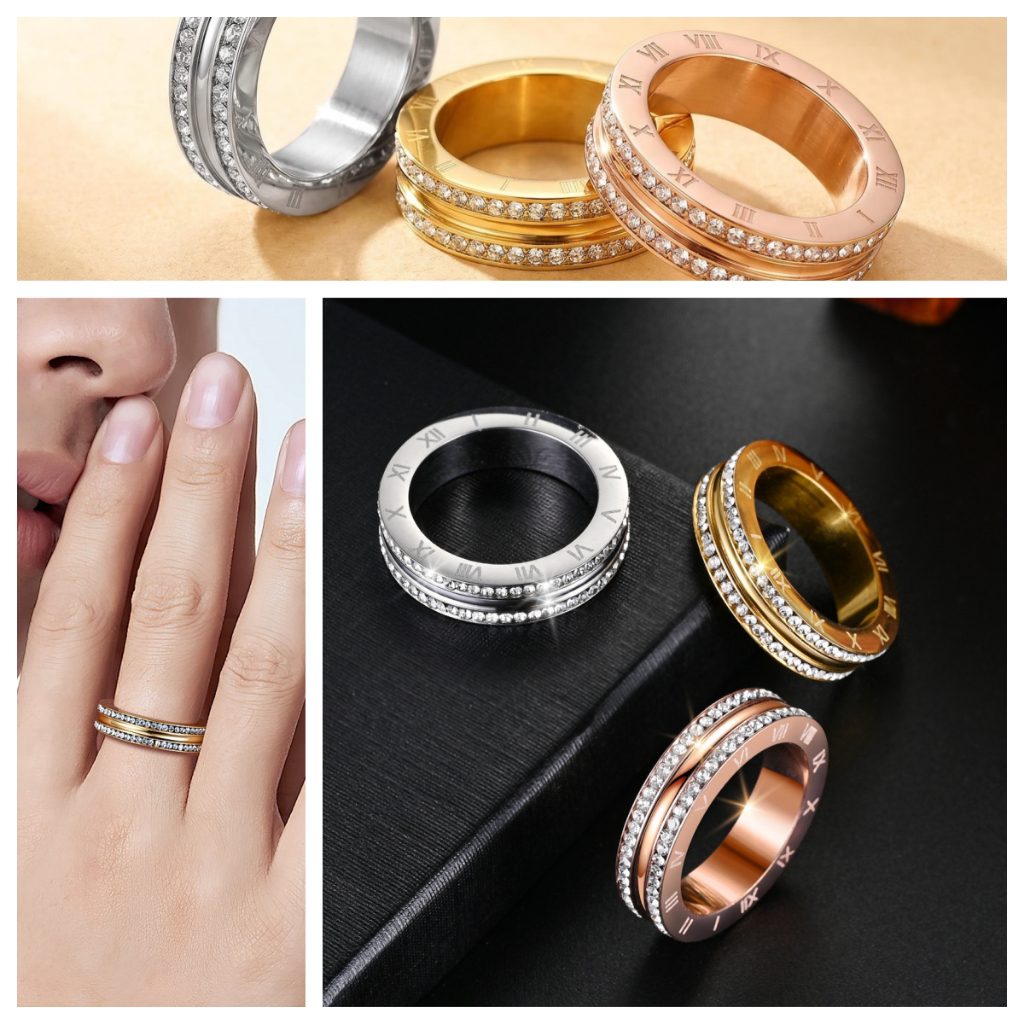 Fedsolife Moda Anel acessórios femininos Dupla Diamante Numeros romanos moeda antiga aliança