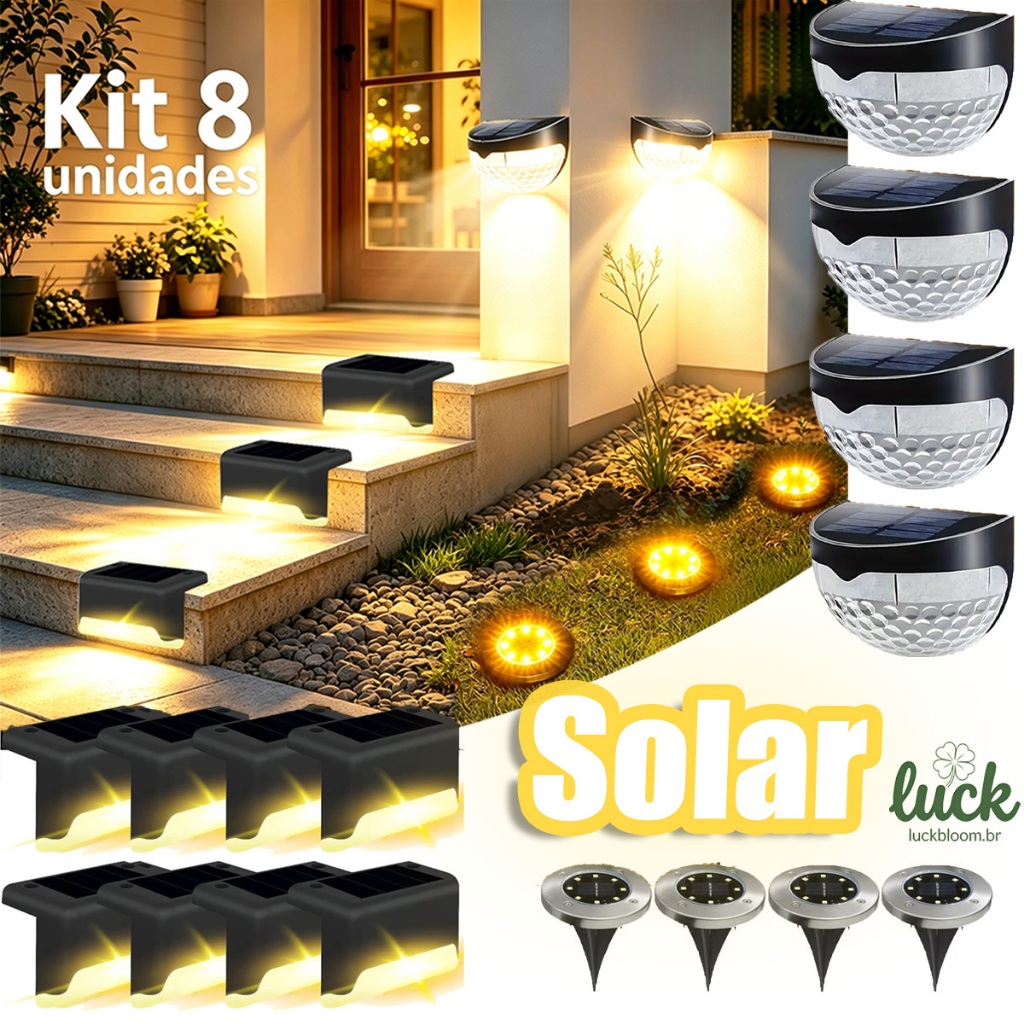 Luminária Solar 8 Unidades Para Escada Parede Muro Enfeite Jardim/Varanda/Ambientes Externos