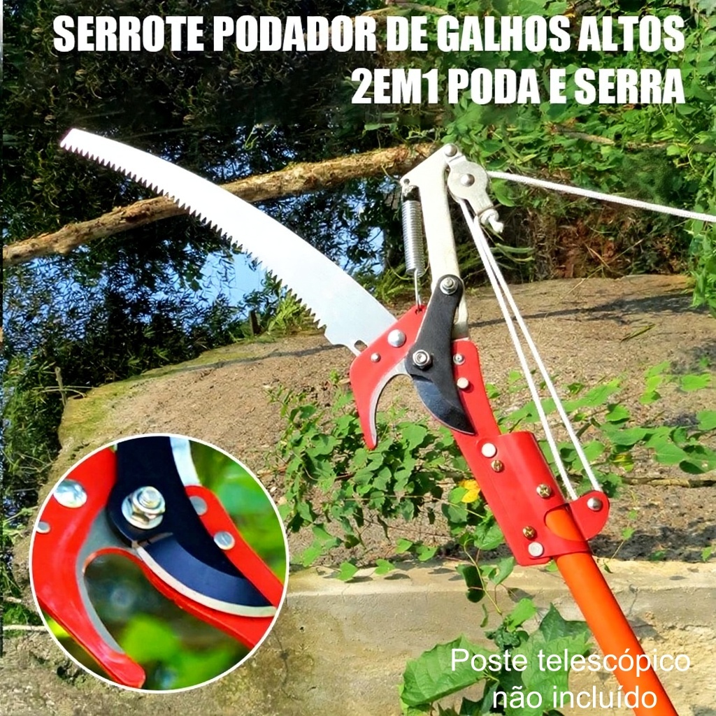 Serrote Podador De Galhos Altos 2em1 Poda E  Serrote Super Forte Serra Tesoura isgood