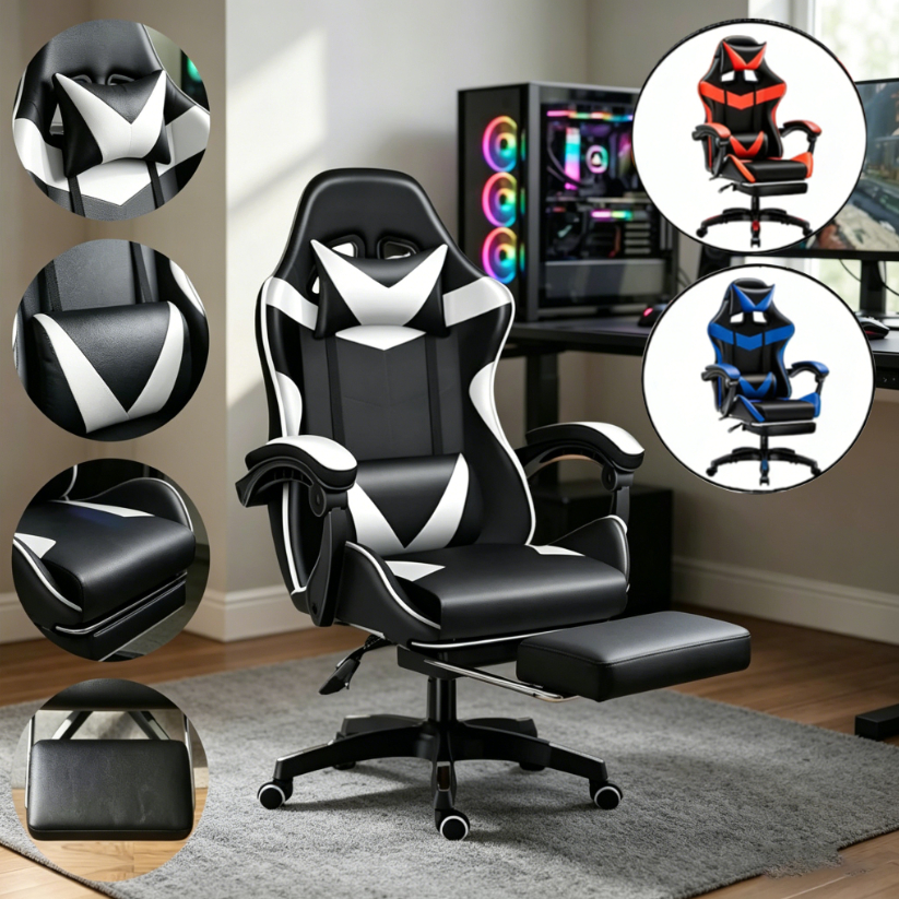 Cadeira Gamer Profissional Escritório Ergonômica Reclinável Confortável Com Rodinha E Apoio Para Pés